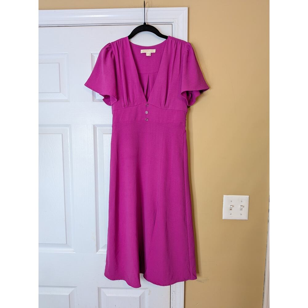 Monteau Los Angeles Flutter Sleeve V-Neck Midi Dress Small Pink Barbiecore Chic
